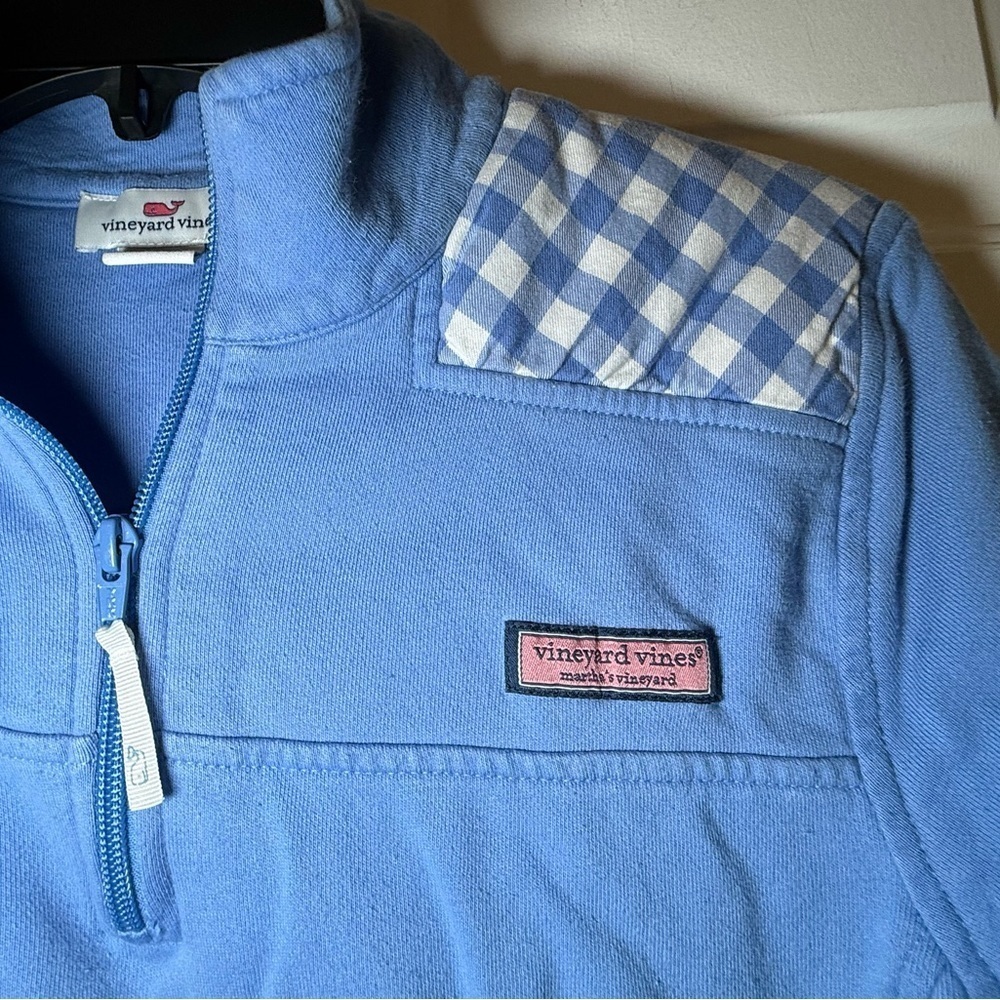 Vineyard Vines Woman’s Light Blue 1/4 Zip Sweatshirt Plaid Accent Medium Cotton - Picture 3 of 10